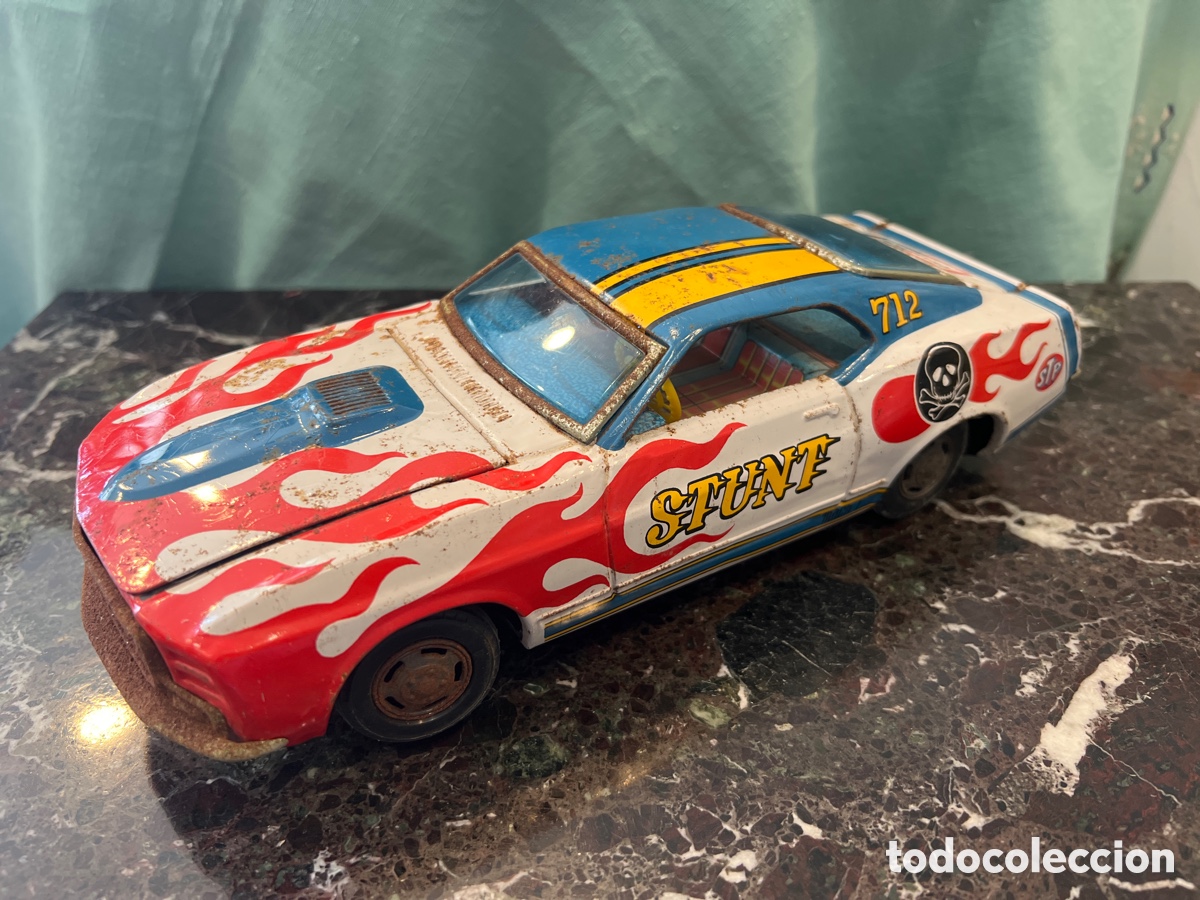 Antikes Blechspielzeug: Coche juguete Ford Mustang Mach 1 &rdquo;Stunt Car&rdquo; de hojalata vintage