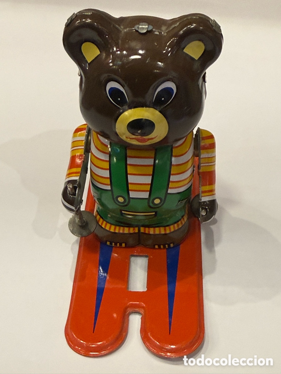Juguetes antiguos de hojalata: Juguete de hojalata - oso esquiador - osito esquiando