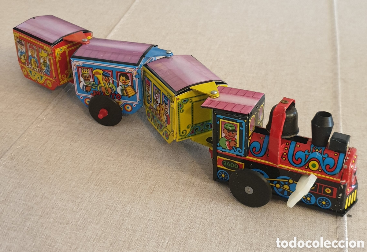 Juguetes antiguos de hojalata: TREN CAMPANITA (HOJALATA LITOGRAFIADA) (CON CAJA)