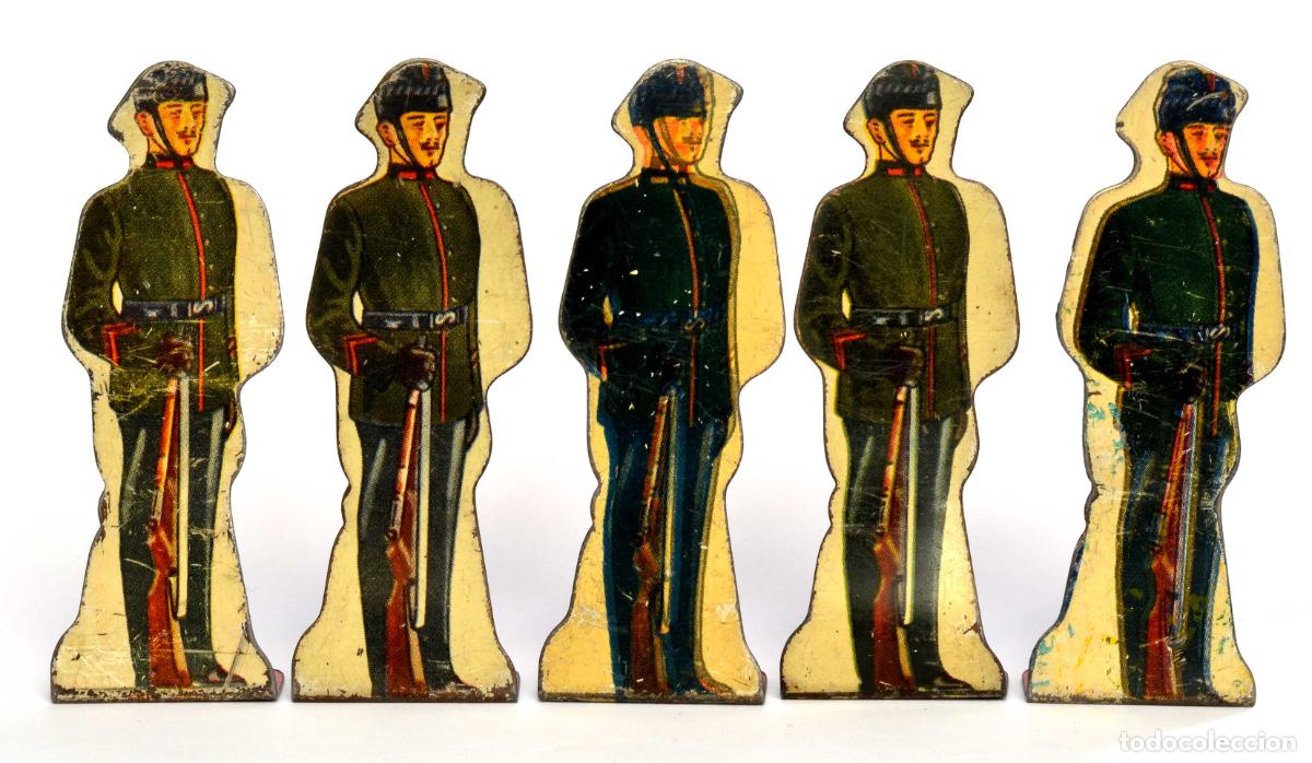 Juguetes antiguos de hojalata: LOTE DE 5 SOLDADOS DE HOJALATA LITOGRAFIADA DE MARX - USA - 1930,S - DIANAS - VER DESCRIPCI&Oacute;N.