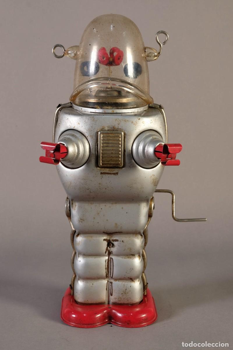 Juguetes antiguos de hojalata: ROBOT EN HOJALATA SPACE TROOPER A&Ntilde;OS 50-60 - MECANISMO A CUERDA