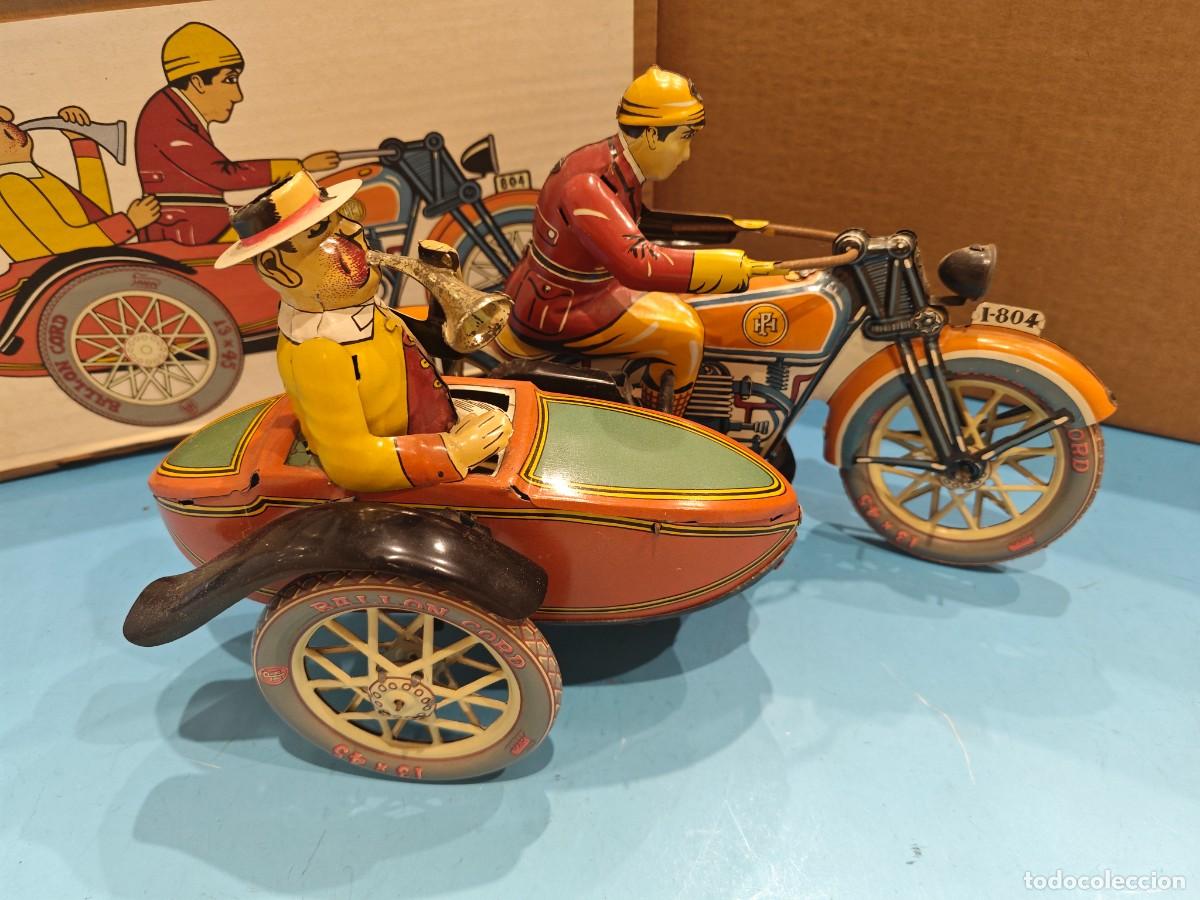 Juguetes antiguos de hojalata: MOTO CON SIDECAR COOPERATIVA PAYA