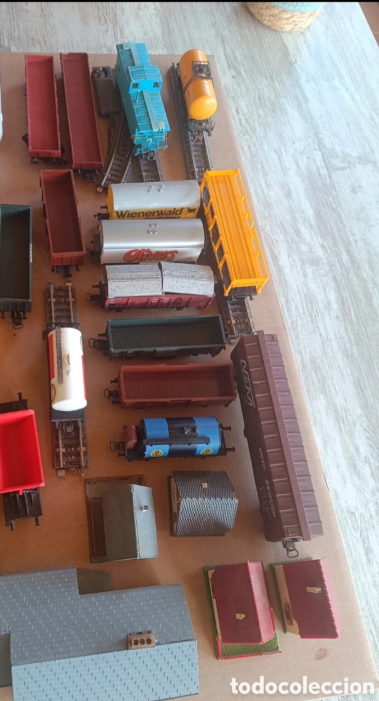 Juguetes antiguos de hojalata: Lote trenes escala ho tal foto
