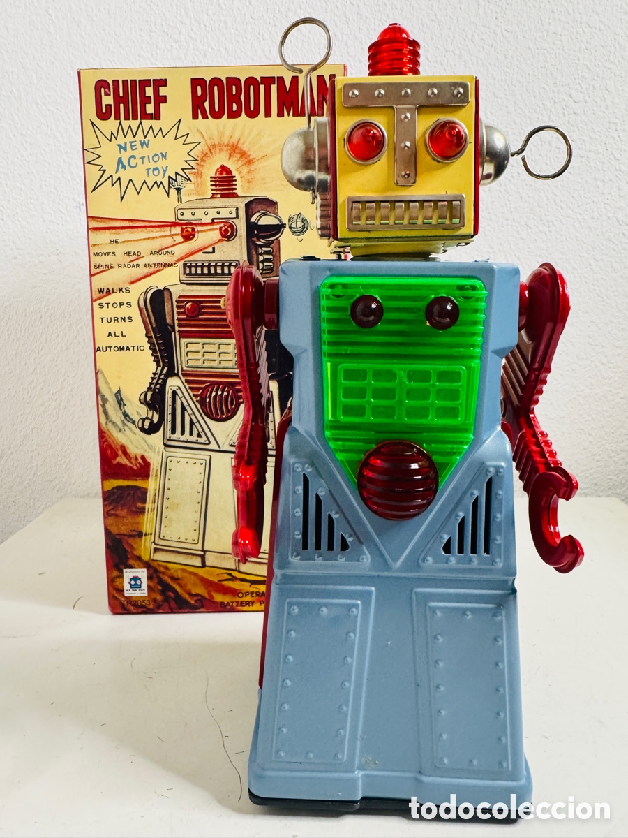 Giocattoli antichi di latta: Chief Robotman (Ha Ha Toys) Robot Space Toys 30 cm
