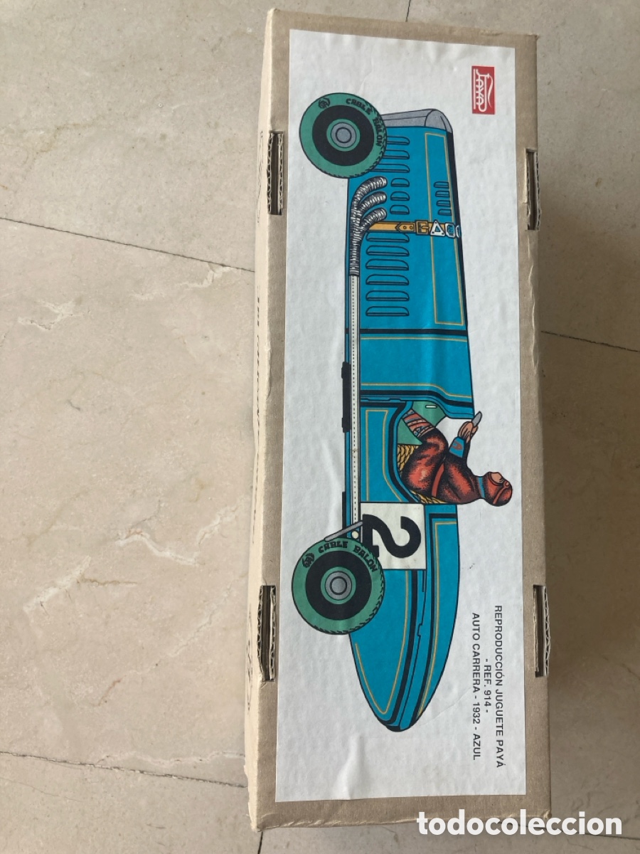 Juguetes antiguos de hojalata: Coche Hojalata PAY&Aacute; 914 Auto Carrera Azul (R&eacute;plica 1985)