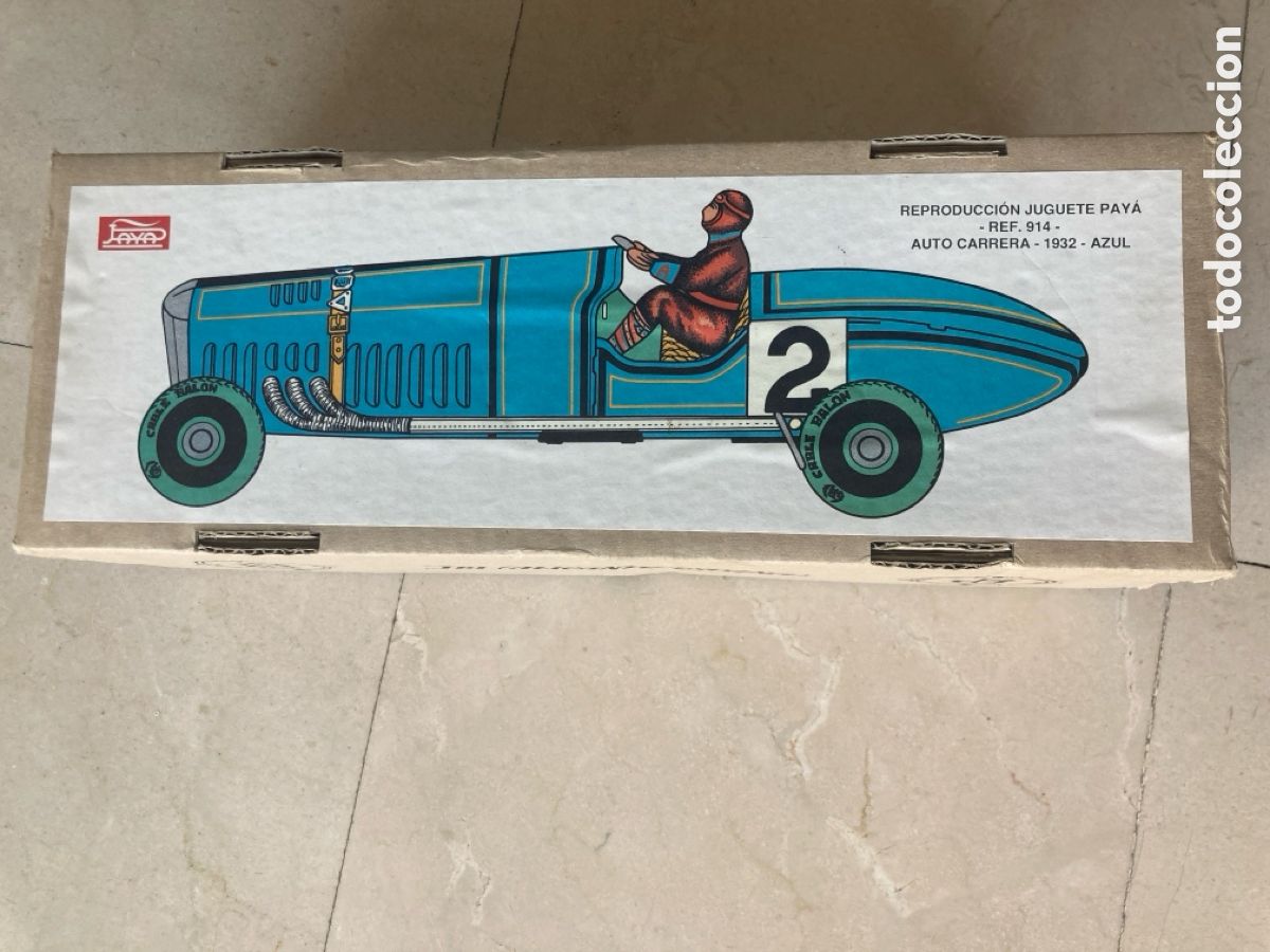 Brinquedos antigos de folha-de-Flandres: Coche Hojalata PAY&Aacute; 914 Auto Carrera Azul (R&eacute;plica 1985)