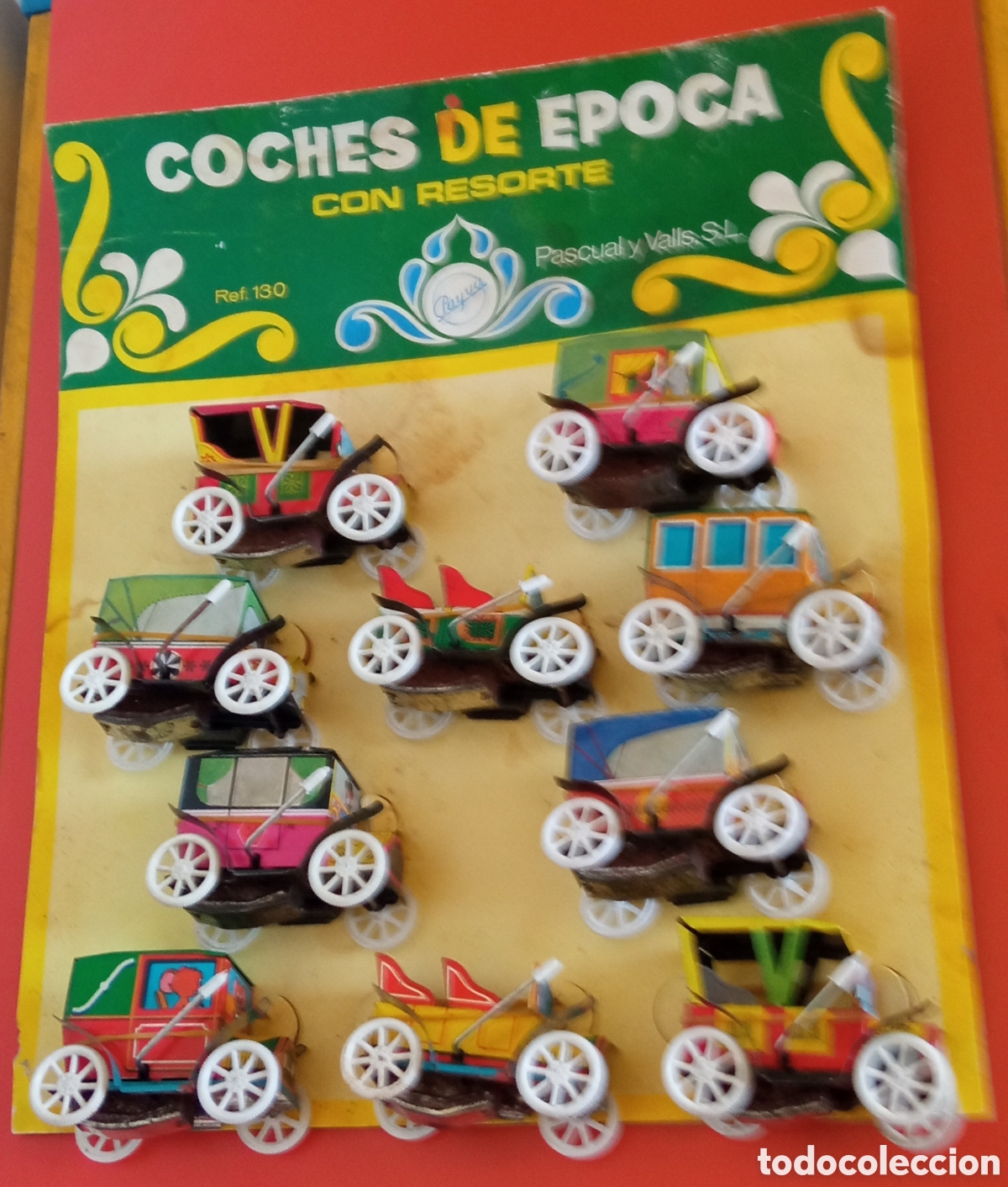 Juguetes antiguos de hojalata: EXPOSITOR 10 COCHES EPOCA,DE HOJALATA A RESORTE.PAYVA 70'S.SIN USO.