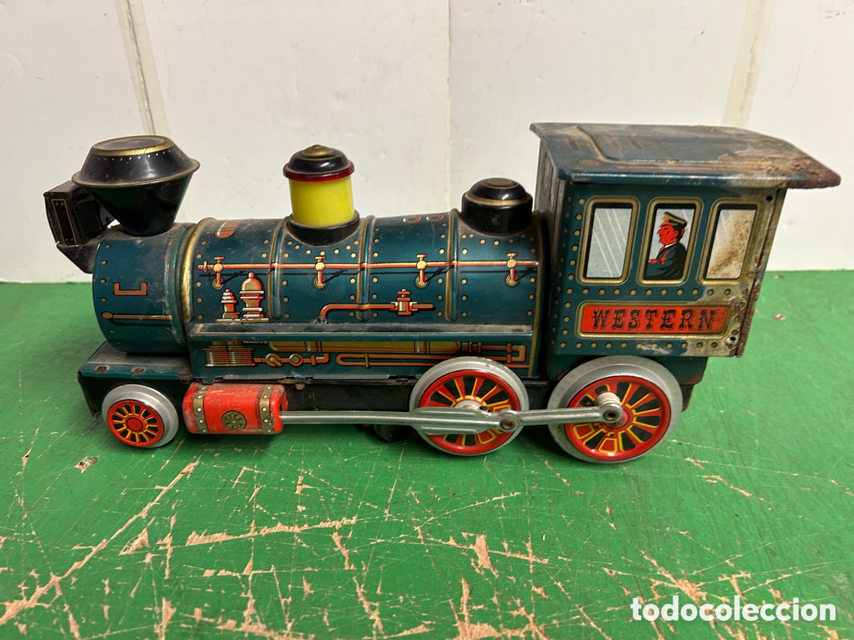 Juguetes antiguos de hojalata: BRICOLAGE DESPIECE ANTIGUA LOCOMOTORA DE HOJALATA MODERN TOYS ,MADE IN JAPAN A&Ntilde;OS 360