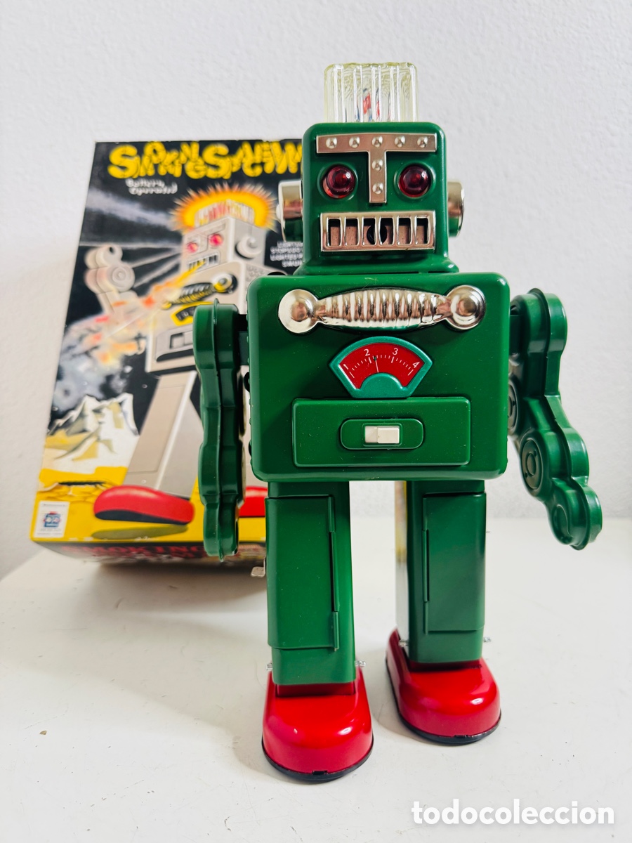Jouets anciens en fer-blanc: Smoking Spaceman (Ha Ha Toys) Robot Space Toys 30 cm