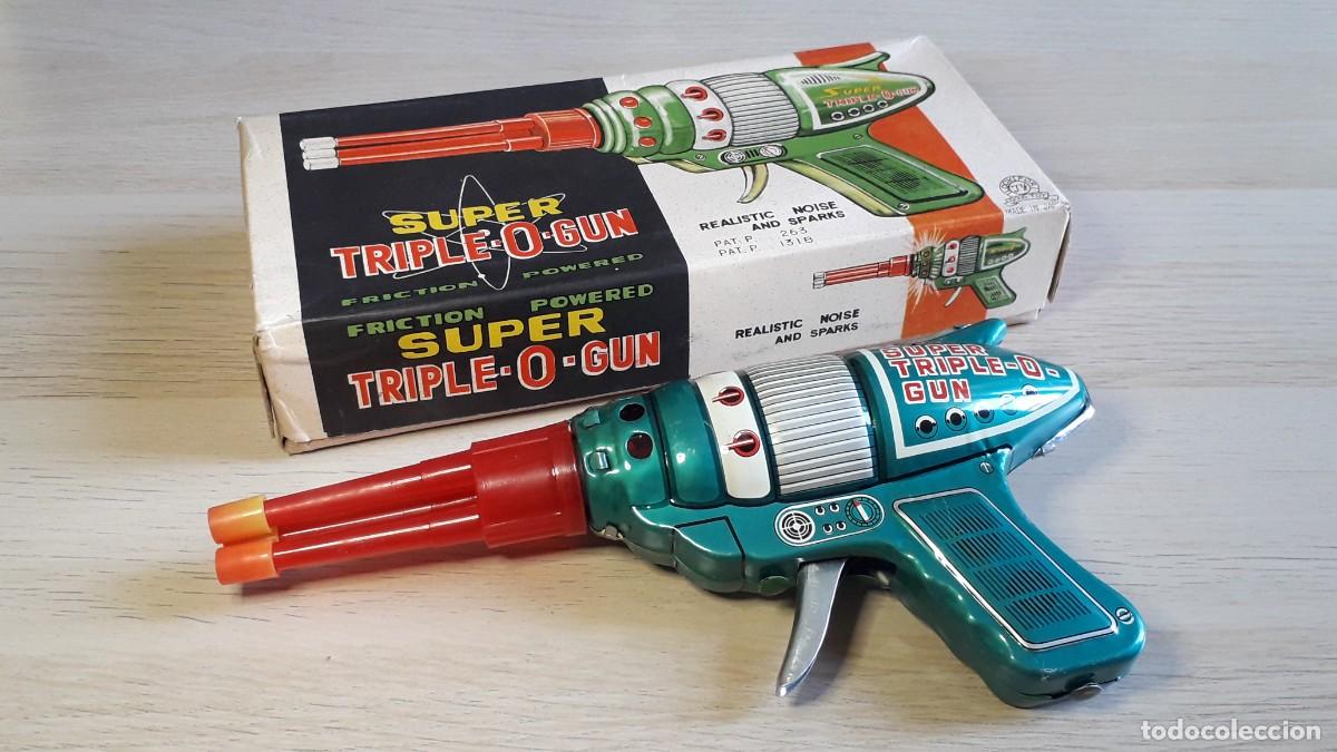 Juguetes antiguos de hojalata: Rare Space Super Triple 0 Gun Pistola Espacial, Look For JY Good Toy made in Japan, original a&ntilde;os 50