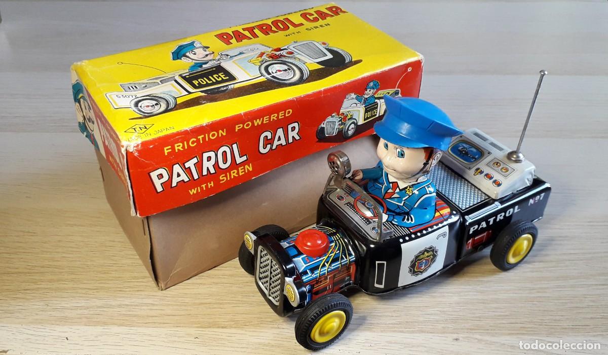 Juguetes antiguos de hojalata: Rare Hot Rod Patrol Car, fricci&oacute;n / sirena, Lata, T.N Nomura Toys made in Japan, original a&ntilde;os 50-60