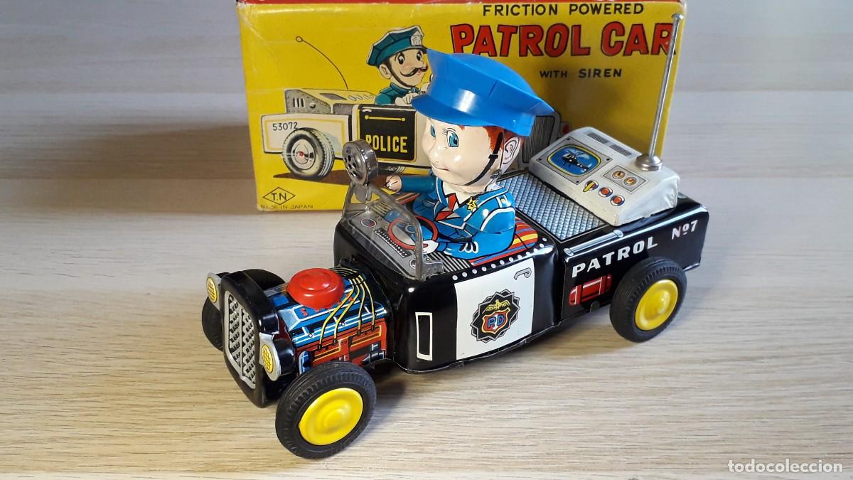 Juguetes antiguos de hojalata: Rare Hot Rod Patrol Car, fricci&oacute;n / sirena, Lata, T.N Nomura Toys made in Japan, original a&ntilde;os 50-60