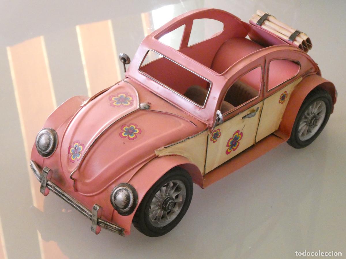 Juguetes antiguos de hojalata: COCHE FURGONETA DE HOJALATA. TIPO VOLKSWAGEN ESCARABAJO HIPPY HIPPIE DESCAPOTBABLE. 27X13X11CM 650GR