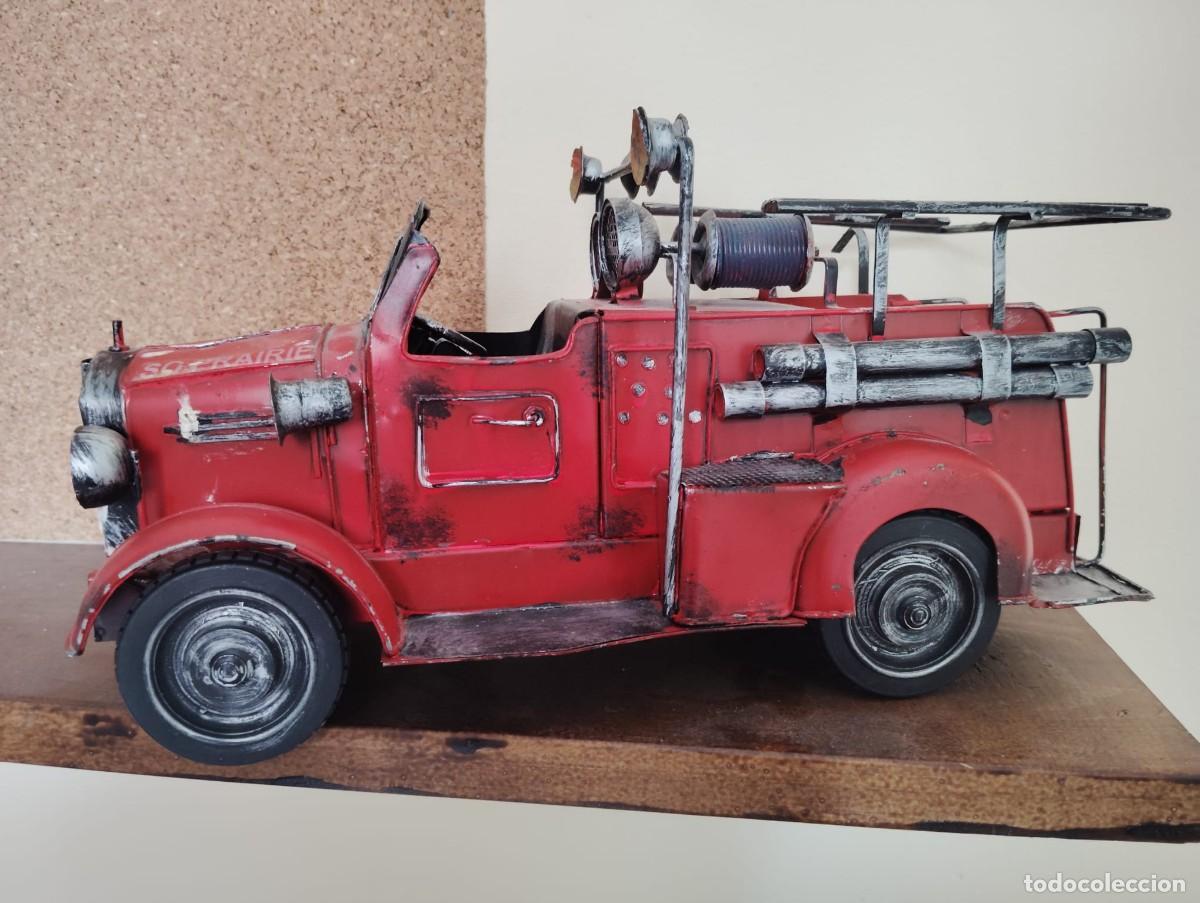 Juguetes antiguos de hojalata: coche de bomberos metalico medidas 34x18