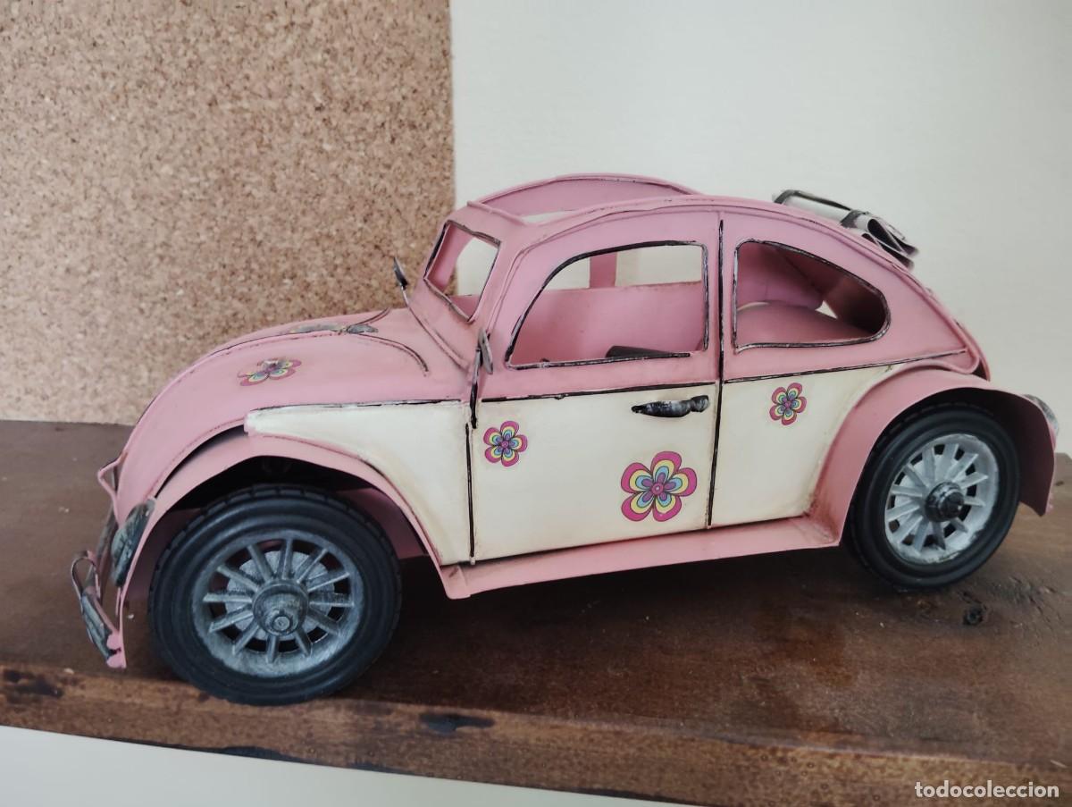 Juguetes antiguos de hojalata: citroen 2 caballos rosa metalico medidas 28x12