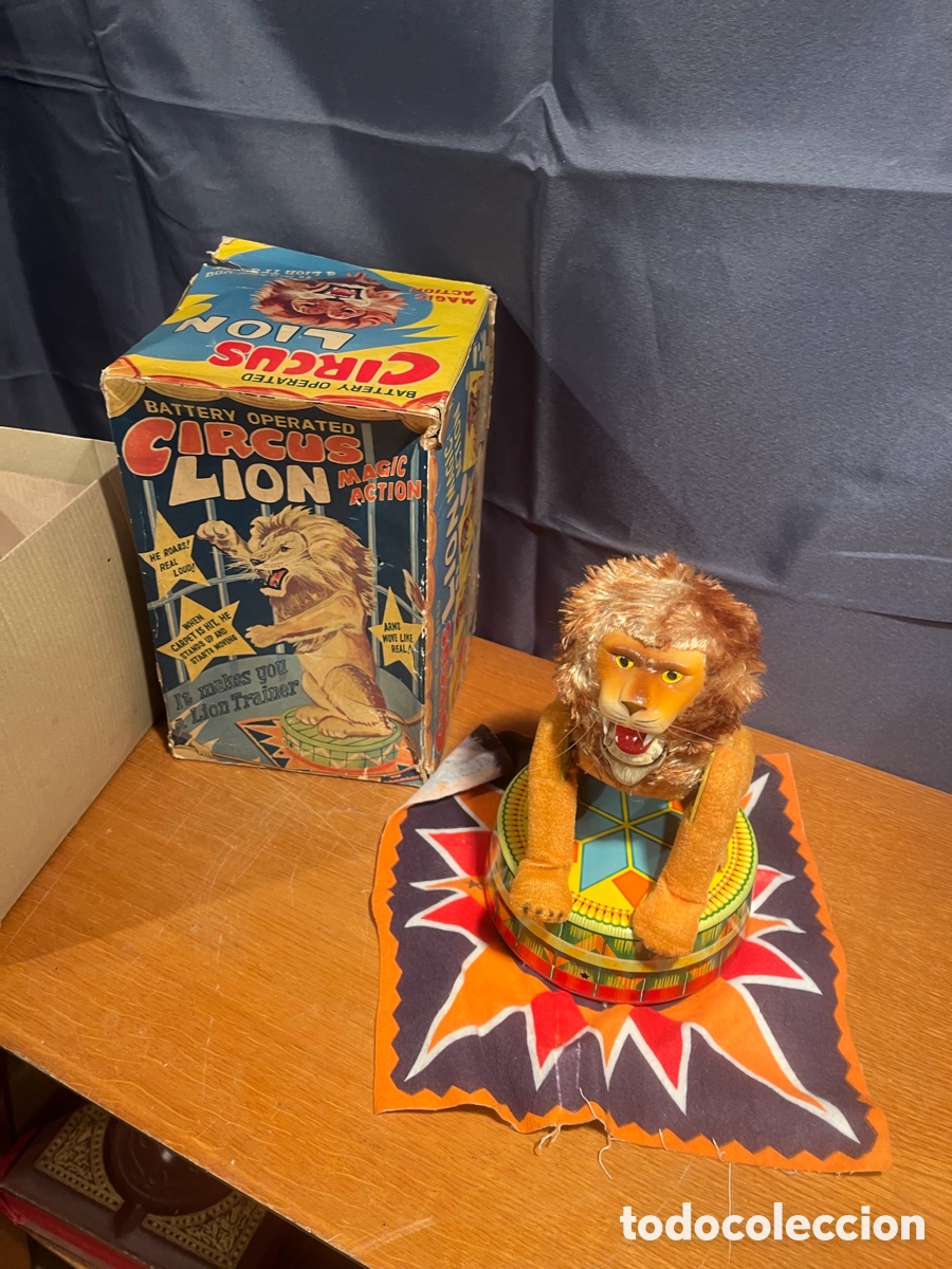 Juguetes antiguos de hojalata: JUGUETE DE TELA Y CHAPA, CIRCUS LION , SOBRE LOS 50, CONMPLETO