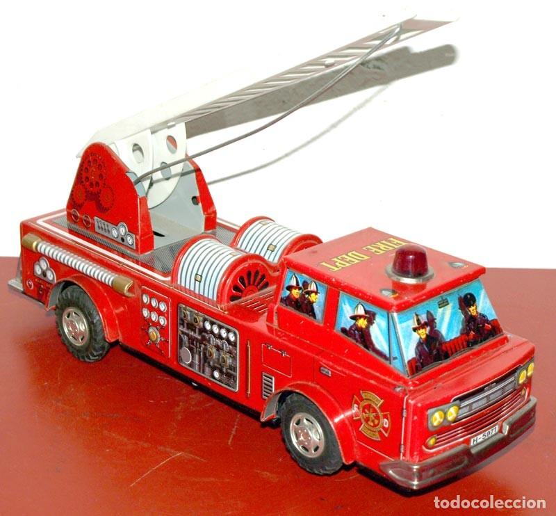 Juguetes antiguos de hojalata: Cami&oacute;n Bomberos Fire Dept -