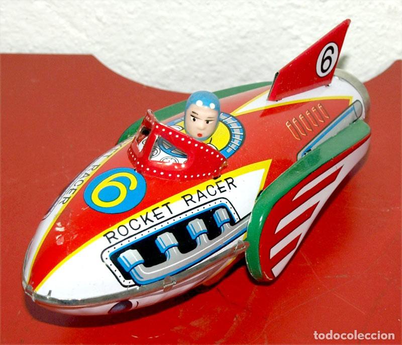 Juguetes antiguos de hojalata: Cohete Rocket Racer - de hojalata - con caja - nuevo