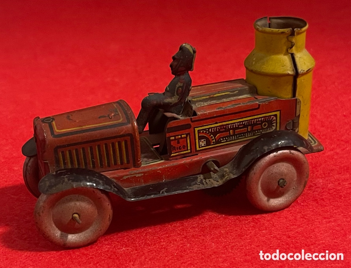 Juguetes antiguos de hojalata: Antiguo juguete de coche de bomberos, en hojalata, litografiada, de la marca Rico