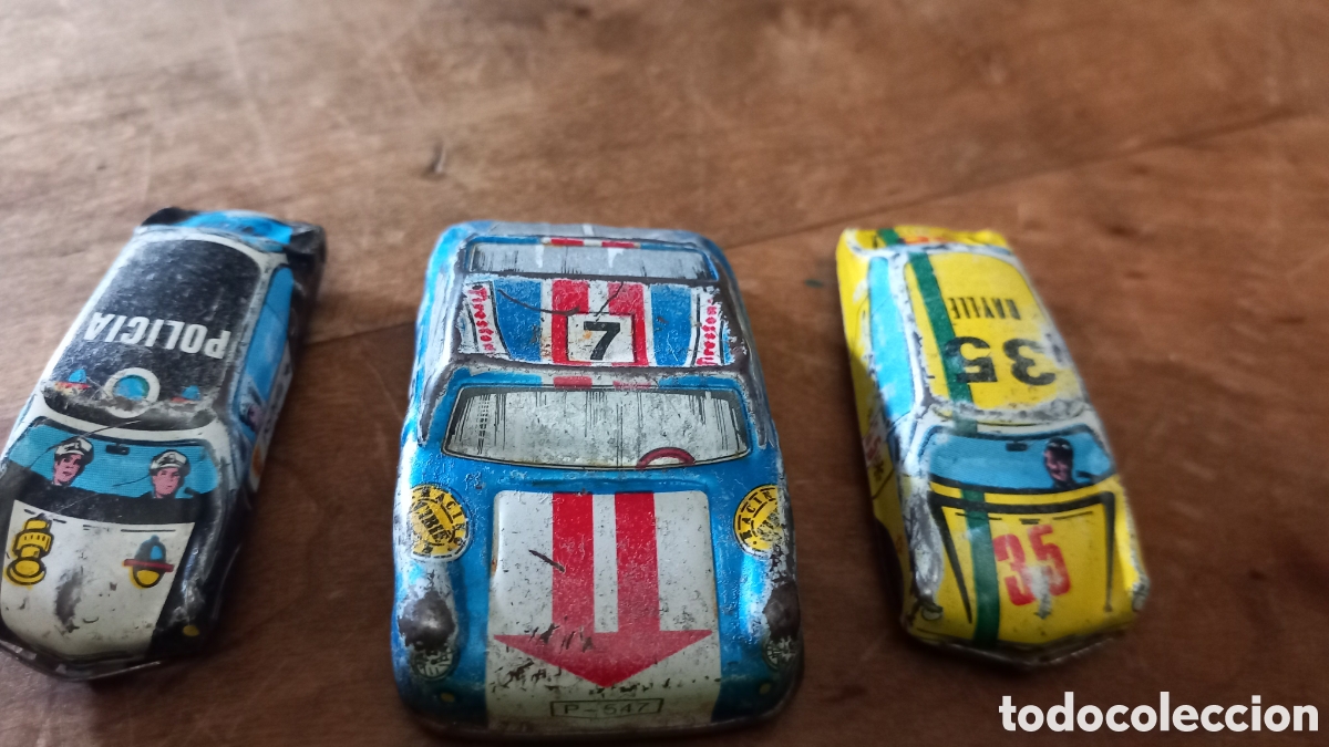 Juguetes antiguos de hojalata: Lote 3 coches antiguos cochecitos de hojalata litografiada PAYVA a&ntilde;os 70 miniatura
