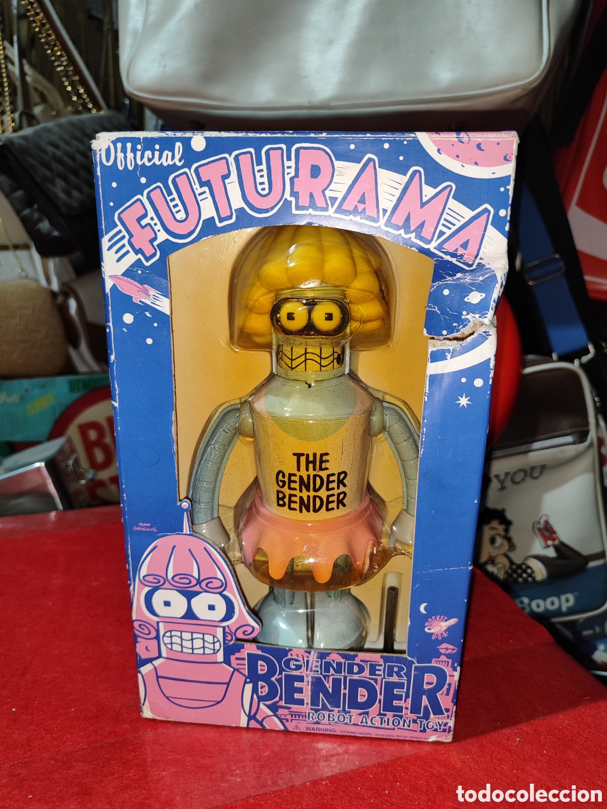 Juguetes antiguos de hojalata: Figura de hojalata a cuerda de GENDER BENDER DE FUTURAMA EN CAJA