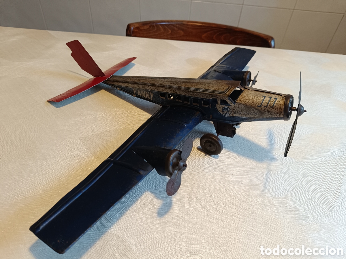Juguetes antiguos de hojalata: Avi&oacute;n bimotor F-ANNY original a&ntilde;os 30