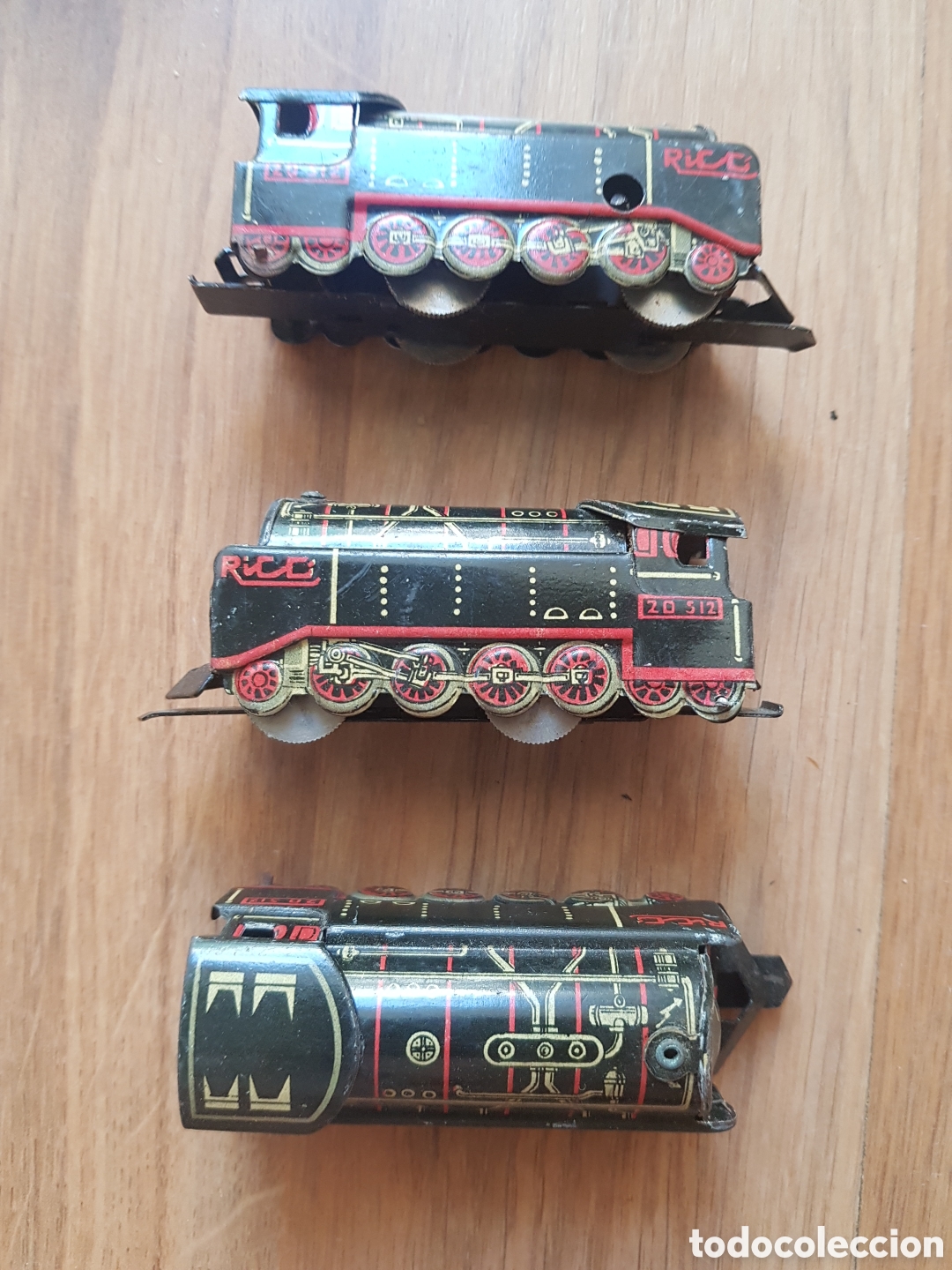Juguetes antiguos de hojalata: Pack de 3 locomotora rico. Hojalata