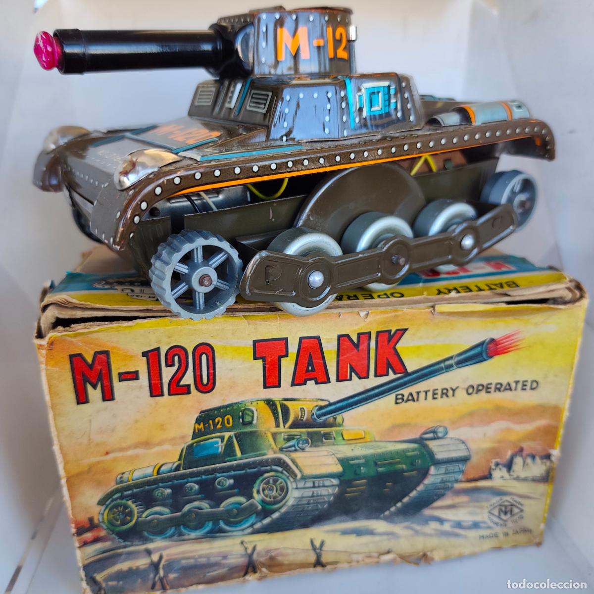 Juguetes antiguos de hojalata: Tanque M-120 tank Masudaya MT (Modern Toys) Japan. Fabricado en Jap&oacute;n N&deg; 2555 3169
