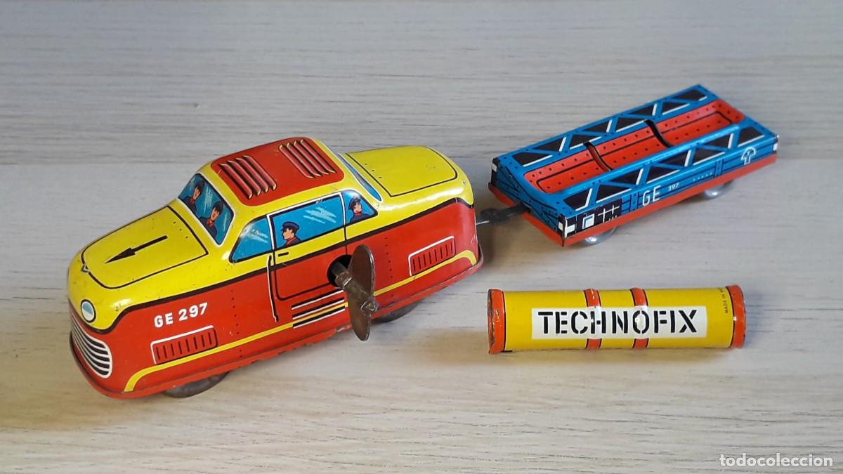Juguetes antiguos de hojalata: Locomotora diesel con tubo # 297, metal, Technofix made in Western Germany, original a&ntilde;os 50-60.
