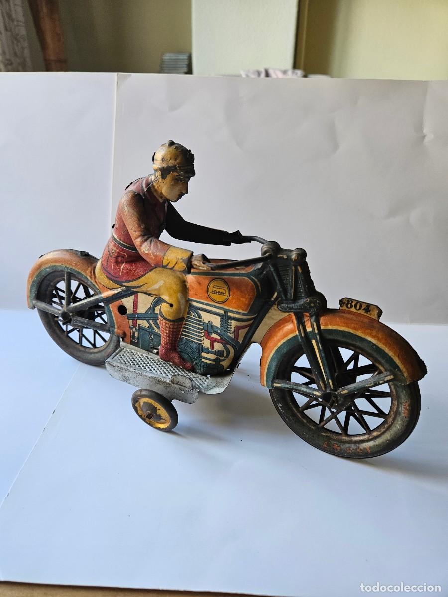 Brinquedos antigos de folha-de-Flandres: Moto Grande de Carreras de hojalata de Pay&aacute;, original, ref. I-804, a&ntilde;os 30 - 40