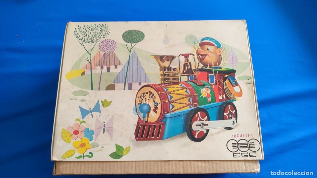 Juguetes antiguos de hojalata: Antigua Locomotora Hojalata Til&iacute;n-Til&oacute;n Juguetes EGE con Caja Original - A&ntilde;os 60/70