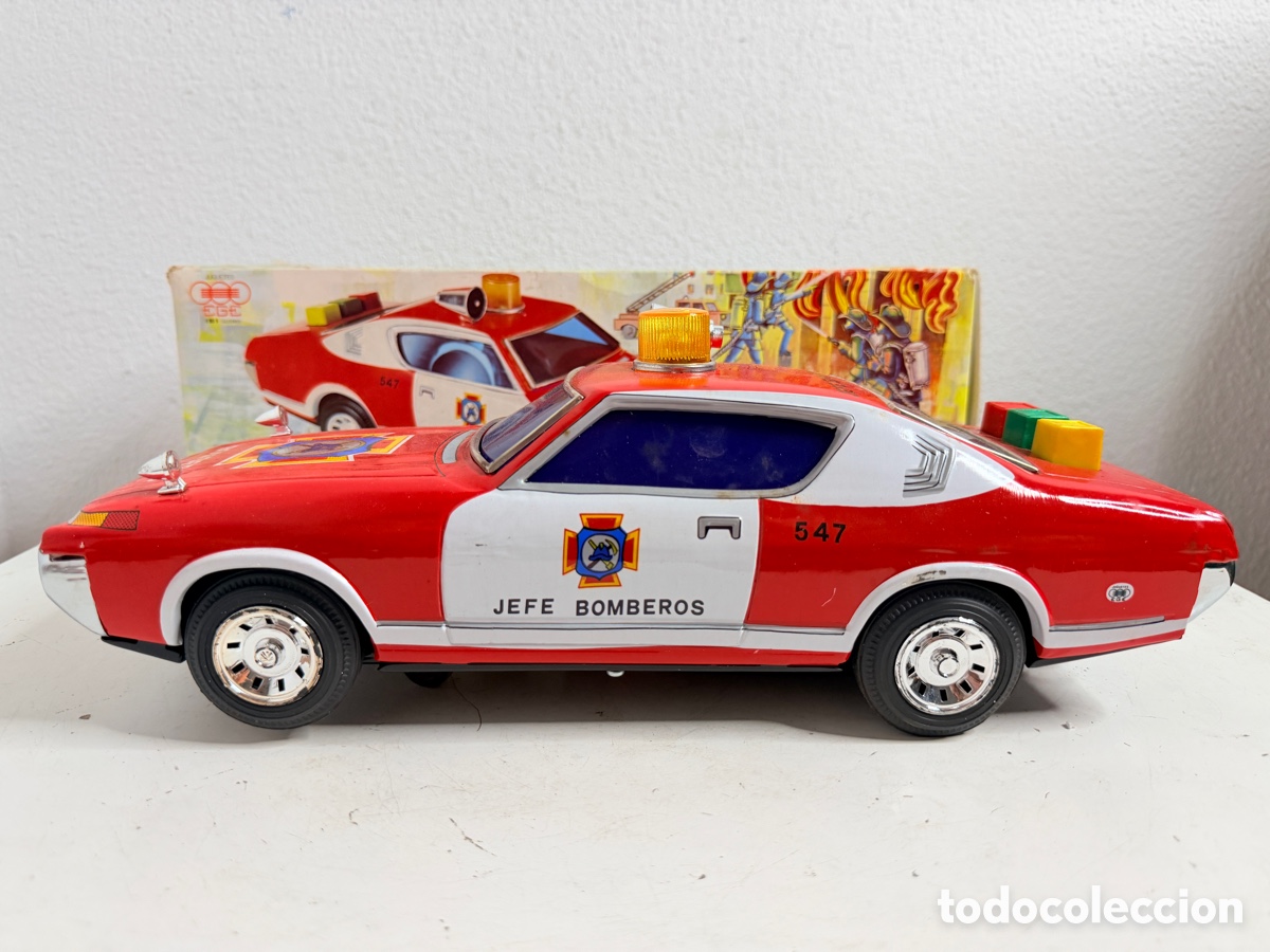 Juguetes antiguos de hojalata: Coche El&eacute;ctrico Jefe de Bomberos EGE Ibi Alicante Spain 1970