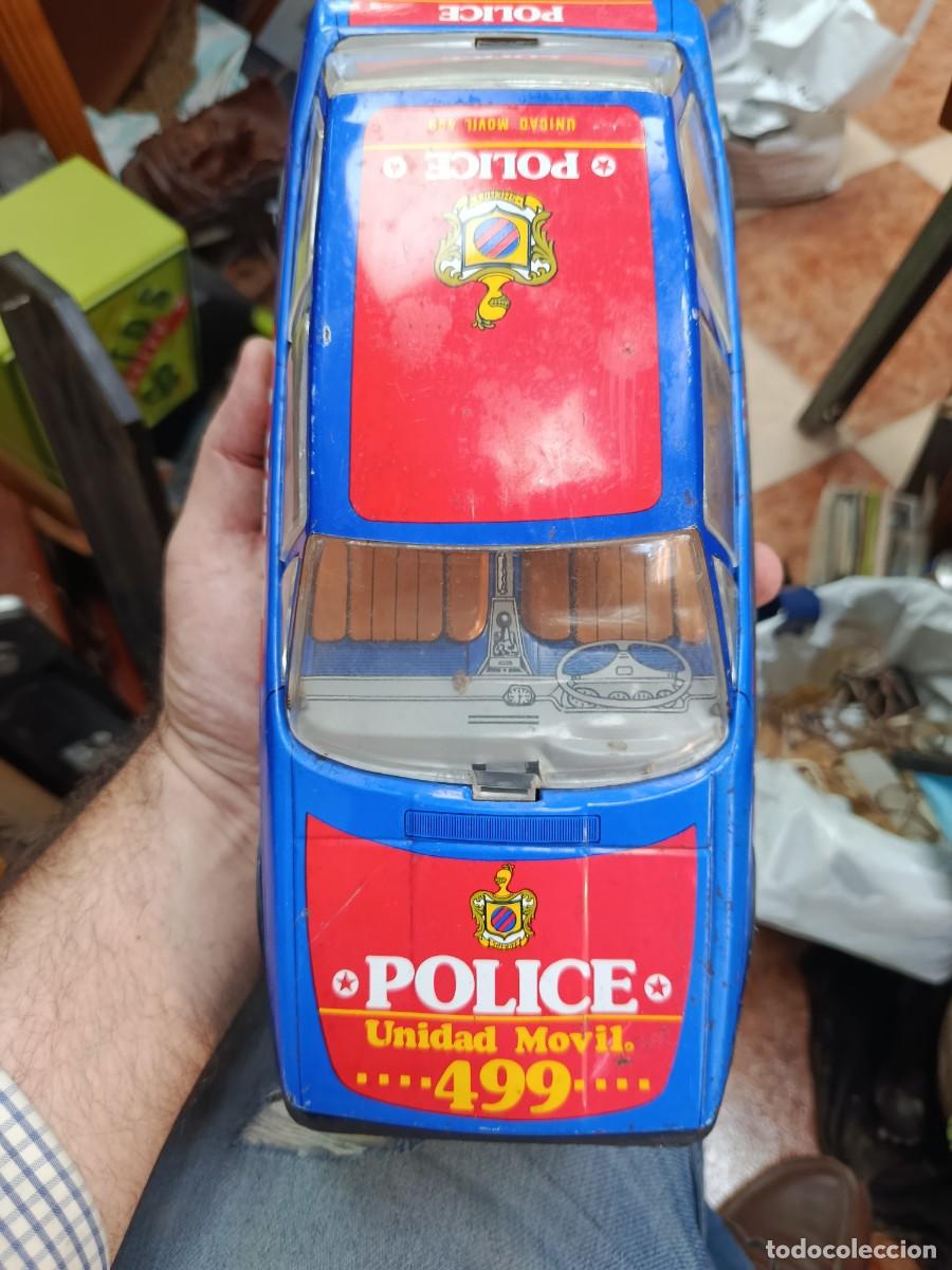 Juguetes antiguos de hojalata: Coche de polic&iacute;a antiguo, unidad m&oacute;vil 499,Pay&aacute;