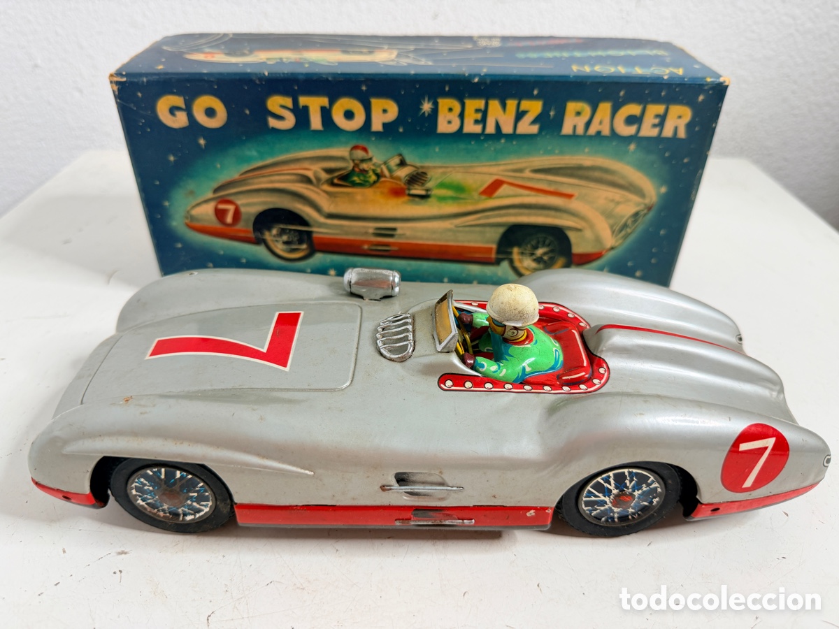 Juguetes antiguos de hojalata: Go Stop Benz Racer, fabricado en Jap&oacute;n por Marusan Toys y Kosuge 1950