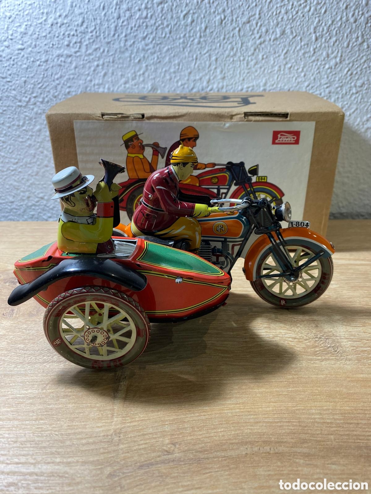 Juguetes antiguos de hojalata: Moto con sidecar Pay&aacute; R&eacute;plica &ndash; Made in China &ndash; Juguete de hojalata