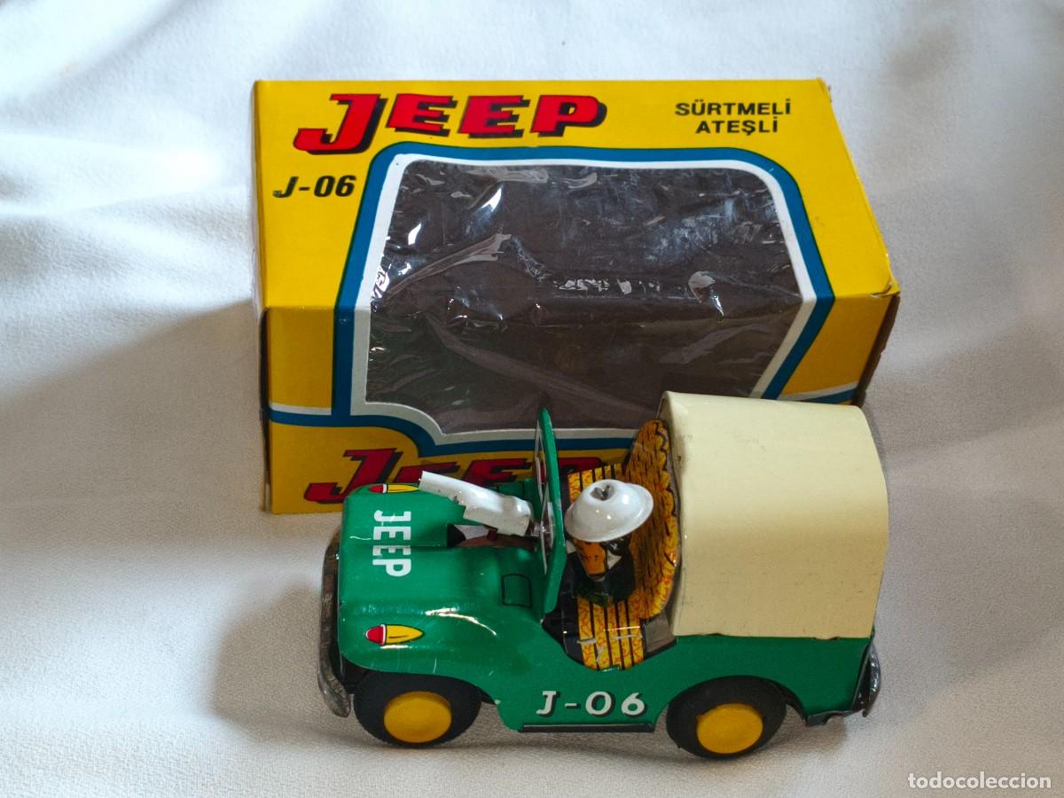 Juguetes antiguos de hojalata: Jeep. Fabricado en Turquia. Ne-kur. Referencia J-06. Con su caja. &iquest;a&ntilde;os 80?