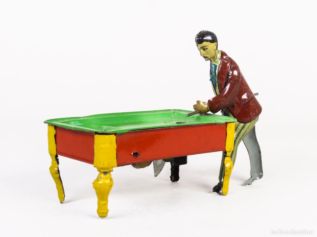 Brinquedos antigos de folha-de-Flandres: Jugador billar KIKO Kienberger & Co Hojalata Germany 1912 Great billiar champion