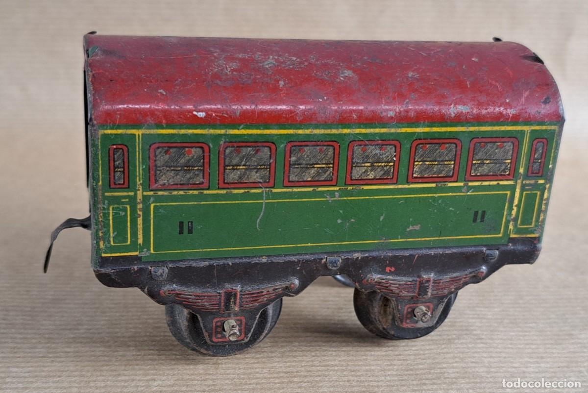 Juguetes antiguos de hojalata: Vag&oacute;n de pasajeros de hojalata antiguo, escala 0, serie Hornby, a&ntilde;os 40
