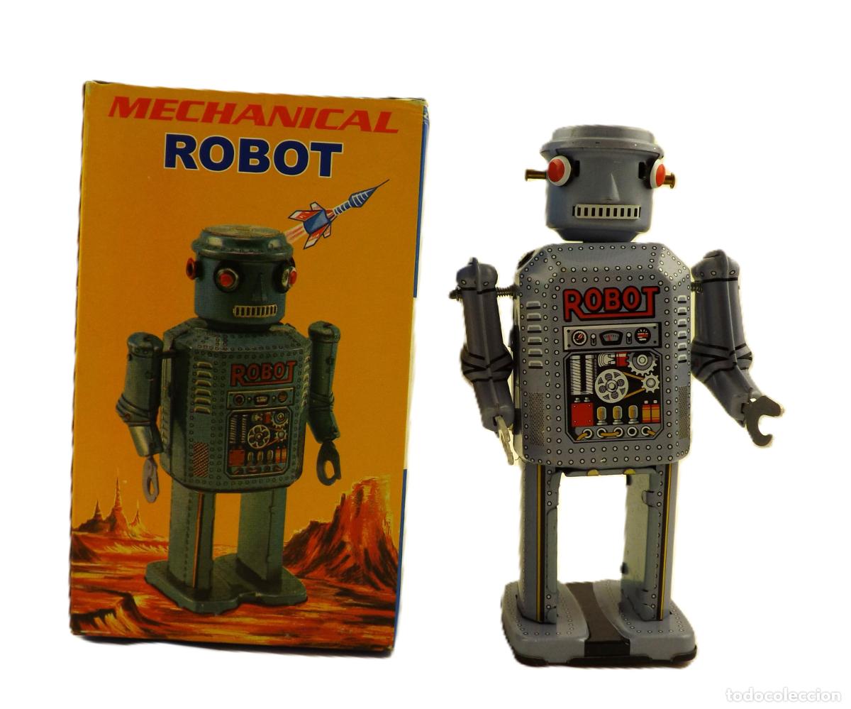 Juguetes antiguos de hojalata: Mechanical Robot. Funcionamiento a cuerda