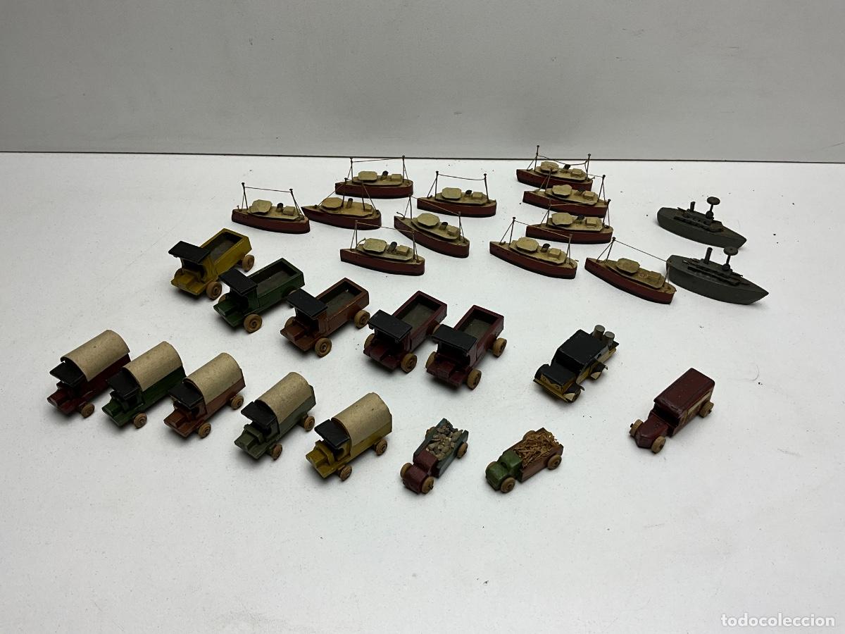 Modelos em escala: LOTE DE ANTIGUOS JUGUETES MINIATURA EN MADERA-A&Ntilde;OS 40-50-CAMIONES VARIOS MODELOS-Y BARCOS- GOULA ??