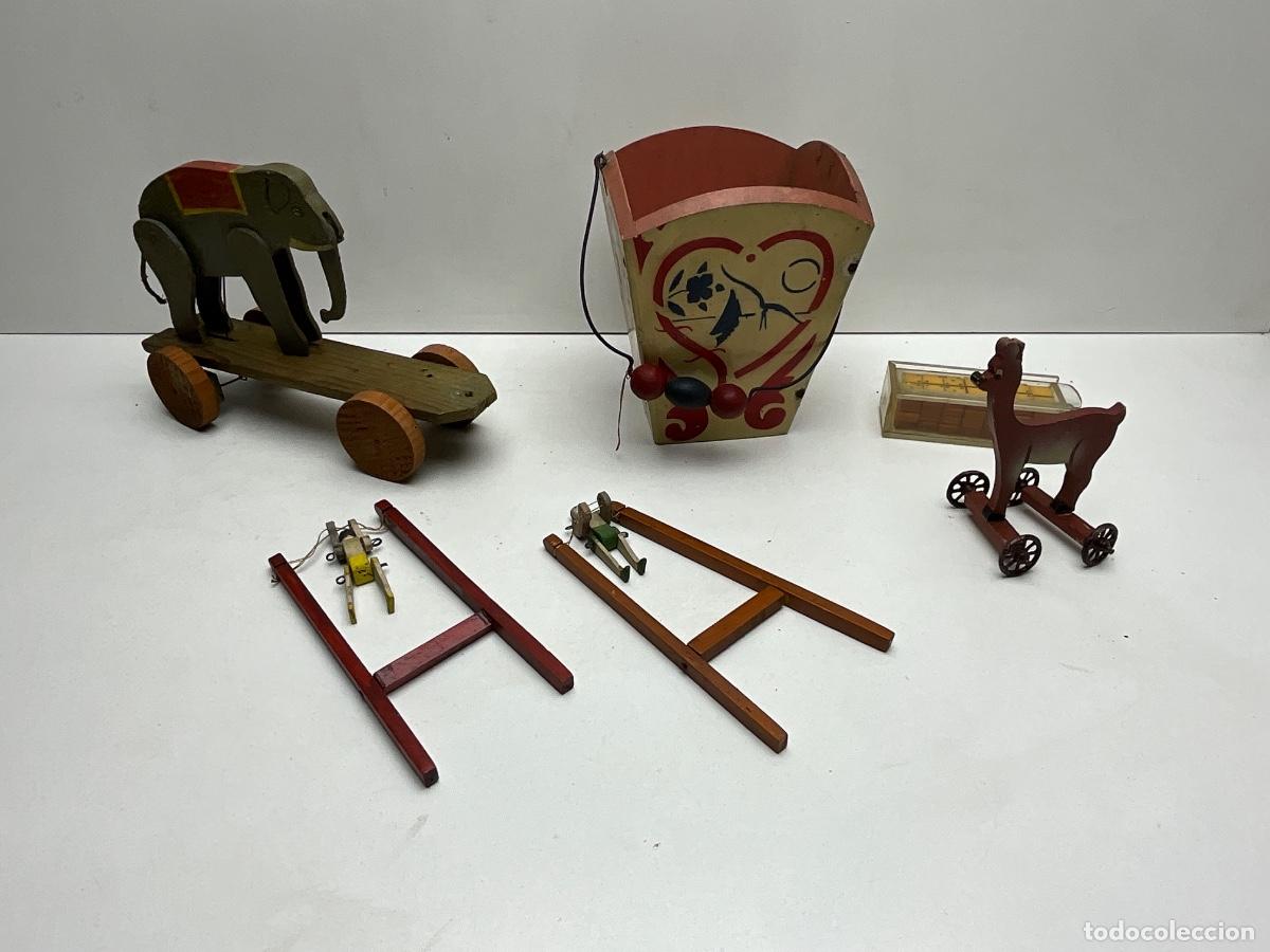 Modelos em escala: LOTE DE ANTIGUOS JUGUETES EN MADERA-A&Ntilde;OS 40-50-CUBO-ELEFANTE-DOMINO-PAYASOS CIRCO - BAMBI RUEDAS