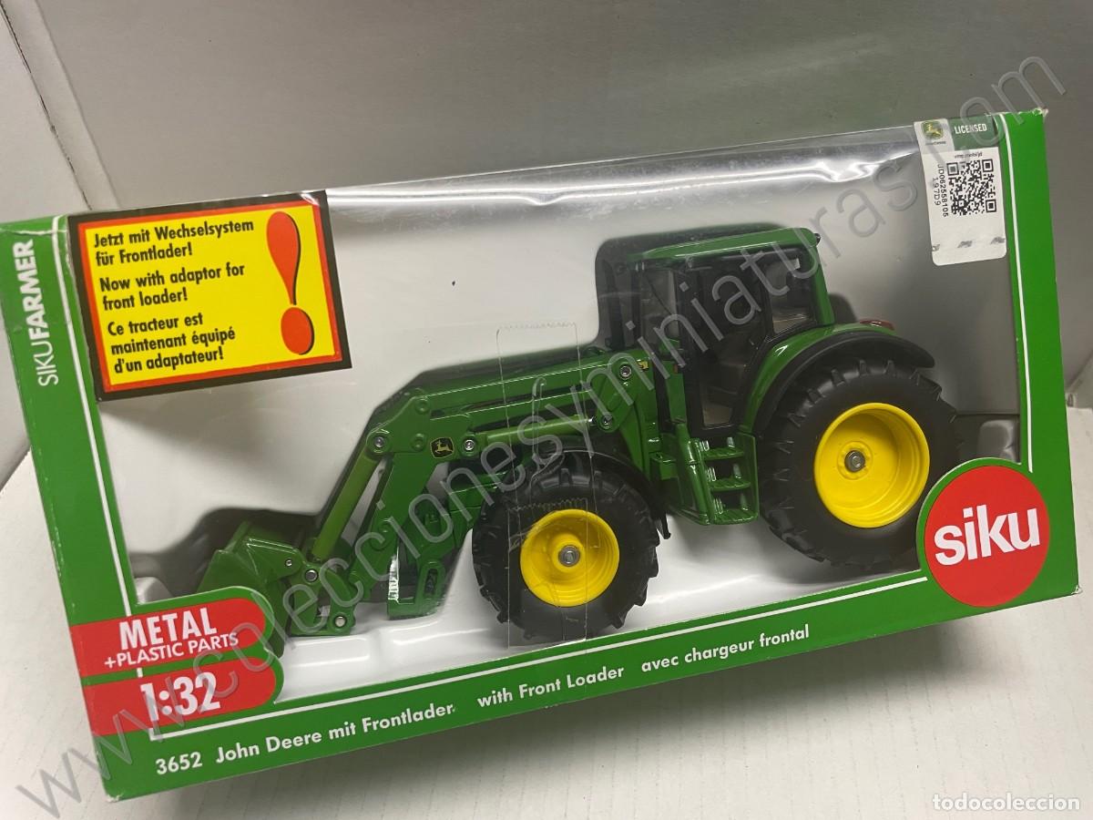 Modelos a escala: Tractor John Deere 6820 con Pala cargadora frontal (Escala 1:32) Siku 3652, tractora agr&iacute;cola verde