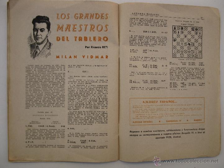 Coleccionismo deportivo: AJEDREZ ESPA&Ntilde;OL - A&Ntilde;O VI - N&ordm; 62 - A&Ntilde;O 1947. - Foto 3