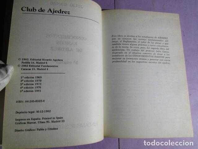 Coleccionismo deportivo: CONOCIMIENTOS B&Aacute;SICOS DE AJEDREZ;. JULIO GANZO - Foto 3