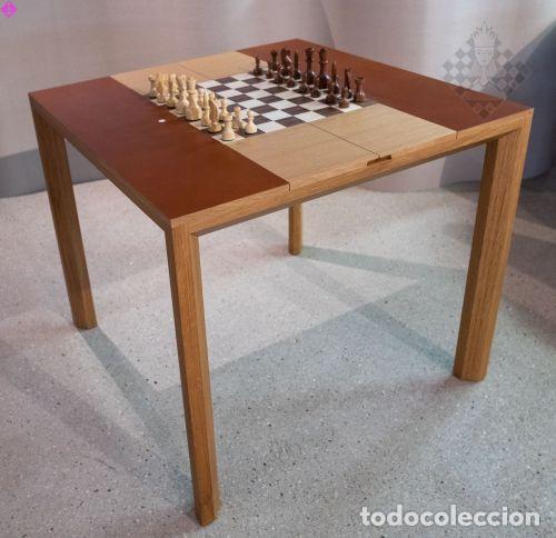 Coleccionismo deportivo: Ajedrez. Daniel Weil Design chess table oak-leather - board walnut-maple - Foto 1