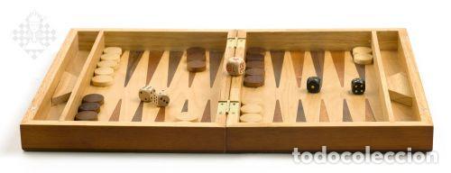 Coleccionismo deportivo: Ajedrez. Chess-backgammon-checkers-set wood, folding, sq 32 mm - Foto 3
