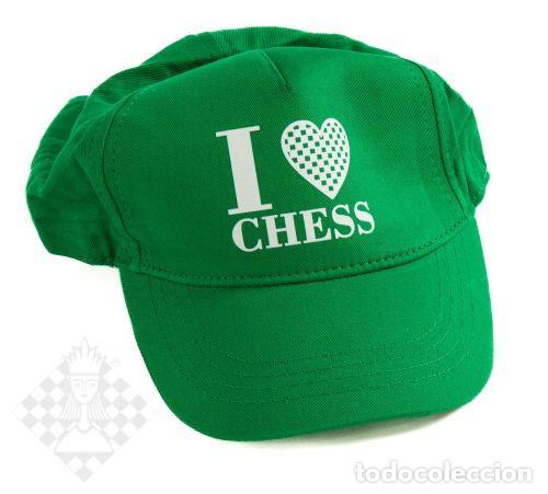 Coleccionismo deportivo: Ajedrez. Basecap I Love Chess, cotton, green adjustable size - Foto 1
