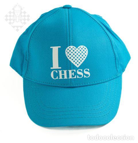 Coleccionismo deportivo: Ajedrez. Basecap I Love Chess, cotton, turquoise adjustable size - Foto 1