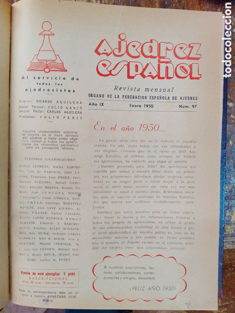 Coleccionismo deportivo: AJEDREZ ESPA&Ntilde;OL. NUM. 97-NUM 108. ENERO, 1950. - Foto 1
