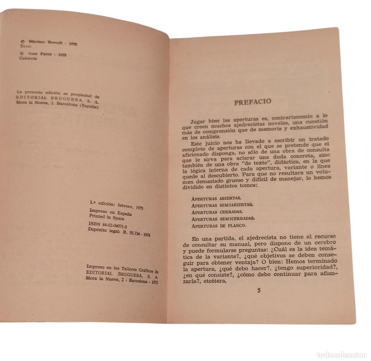 Coleccionismo deportivo: APERTURAS ABIERTAS / M&Aacute;XIMO BORRELL. LIBRO PR&Aacute;CTICO BRUGUERA 1.&ordf; EDICI&Oacute;N 1975. - Foto 6